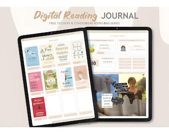 Digital Reading Journal, Book library, Book reviews, Reading trackers, logs, bookshelf Reading Journal iPad, android, Goodnotes, Notability.