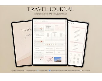 Diario de viaje digital / Planificador de viajes / Planificador de viajes, Planificador de vacaciones, Organizador de viajes, Planificador de GoodNotes, Lista de equipaje