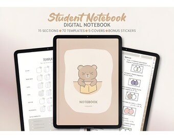 Cuaderno digital GoodNotes / 15 carpetas temáticas 70 plantillas de notas 12 plantillas adicionales 5 portadas Notas adhesivas / Notas con hipervínculos para estudiantes