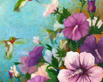 Hummingbirds and Hibiscus  SOLD-let me create one for you!