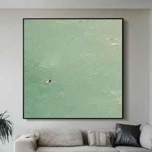 green wall art two boys swimming green minimalist painting green room decor green wabi-sabi wall art painting of people swimming in the sea