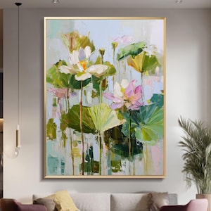 large green texture wall art abstract floral art pink flower texture painting on canvas green garden painting boho decor botanical wall art