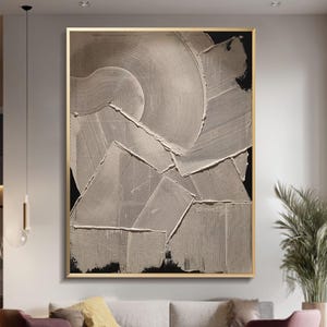 großes minimalistisches strukturiertes Wandbild 3D Gips abstraktes Gemälde