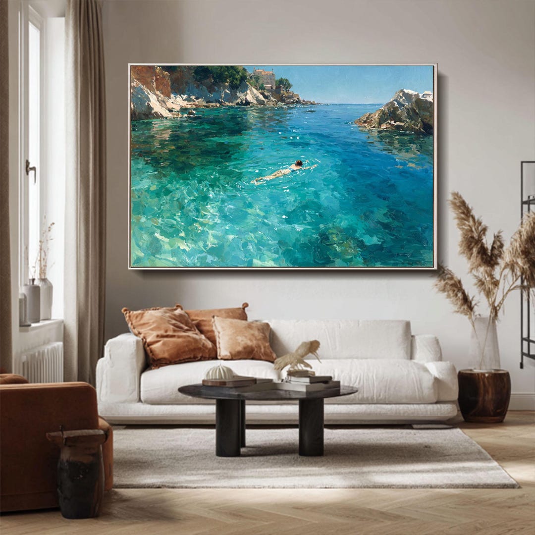 Landscape Oil Painting Lake Canvas Art Custom Girl Swimming Painting ...