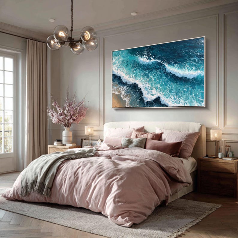 Textured Ocean Wave Oil Painting: 3D Impasto Coastal Art, Blue Beige ...