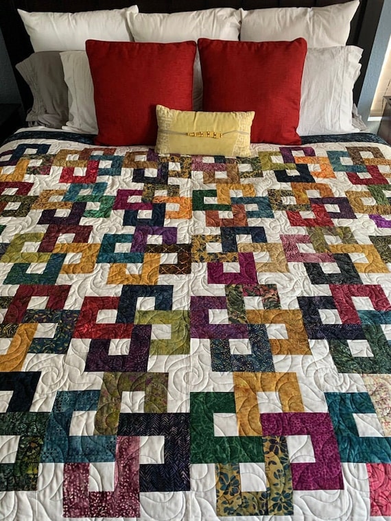 Linked in Batiks - Handmade Quilt 72 x 82