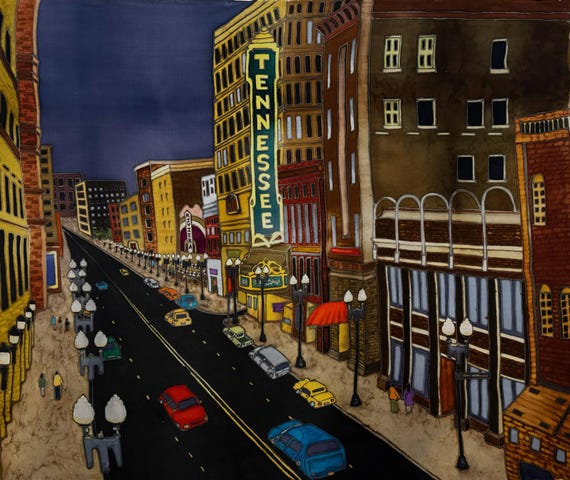 Gay Street Knoxville TN | Original Silk Painting | Hand-Painted with French Dyes | Tennessee Art