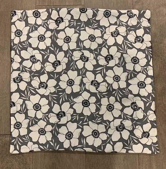 Grey and White Floral Pillow Cover