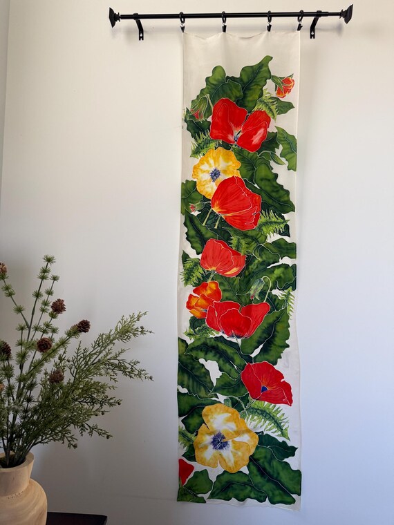 CRIMSON ABOUNDS - Hand Painted Silk Wall Hanging