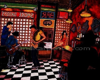 Original Silk Painting – "Smoke Daddy's" Jazz & Blues Club Scene | 24 x 36