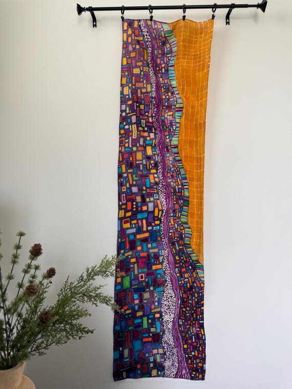 Vibrant Geometric Hand Painted Silk Wall Hanging