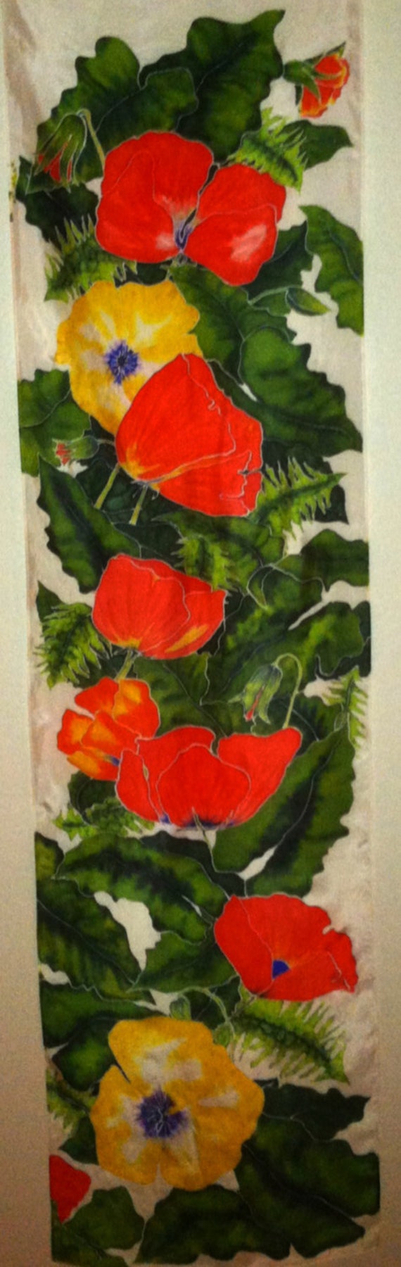 CRIMSON ABOUNDS - Hand Painted Silk Wall Hanging