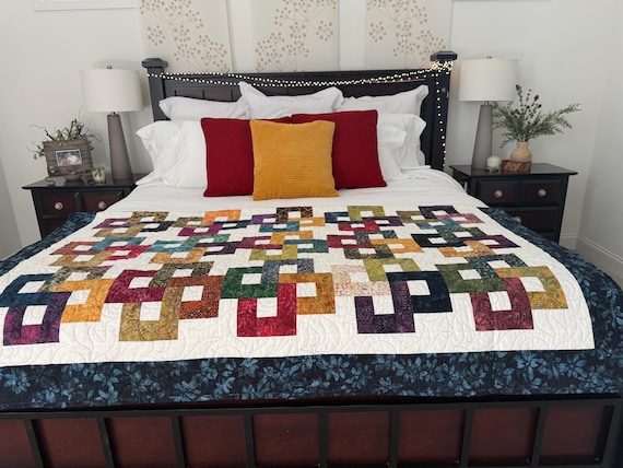 Linked in Batiks - Handmade Quilt 72 x 82