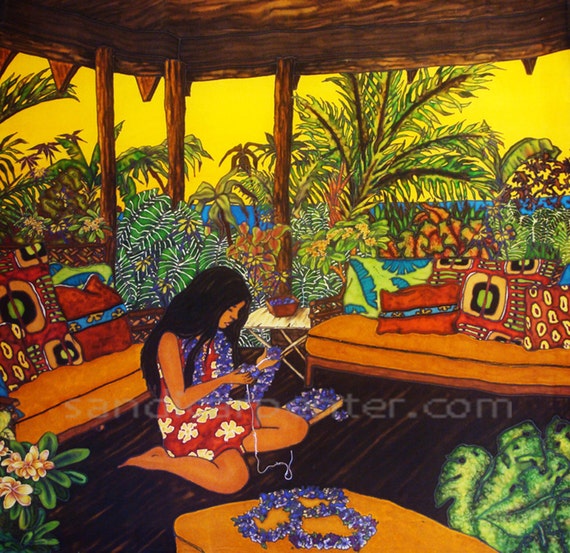 MAKING LEIS -Hand-Painted Silk/ Mixed Media - Original Painting