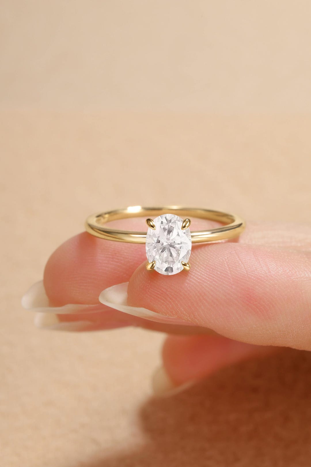 Oval Moissanite Engagement Ring Solid Gold Ring Solitaire Ring for ...