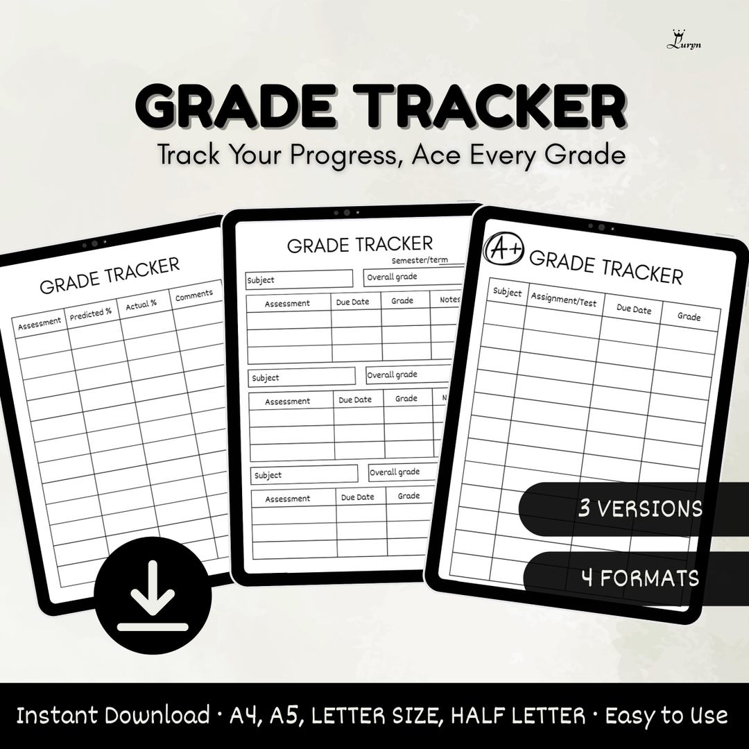 Grade Tracker Printable | Student Grade Log | Academic Progress Tracker ...