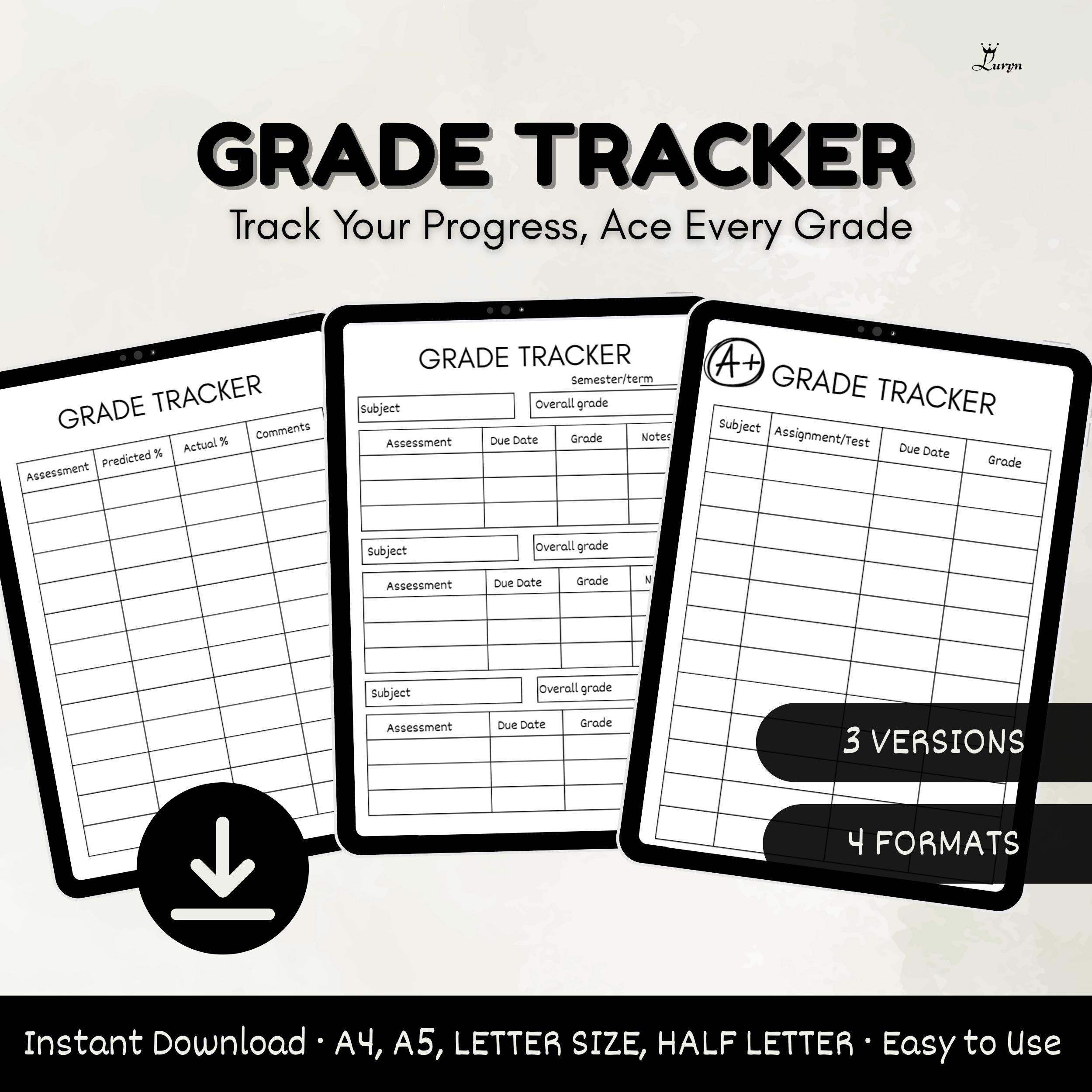 Grade Tracker Printable | Student Grade Log | Academic Progress Tracker ...