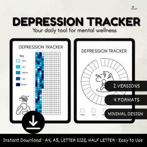 Depression tracker, wellness tracker, depression log, Mental Health Tracker, Mood tracker, self care journal, planner page, printable PDF