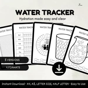 Water Tracker Digital Planner – 5 Layouts | Monthly Hydration Tracker | Minimalist PDF, Hydration log, Water intake reminder Printable