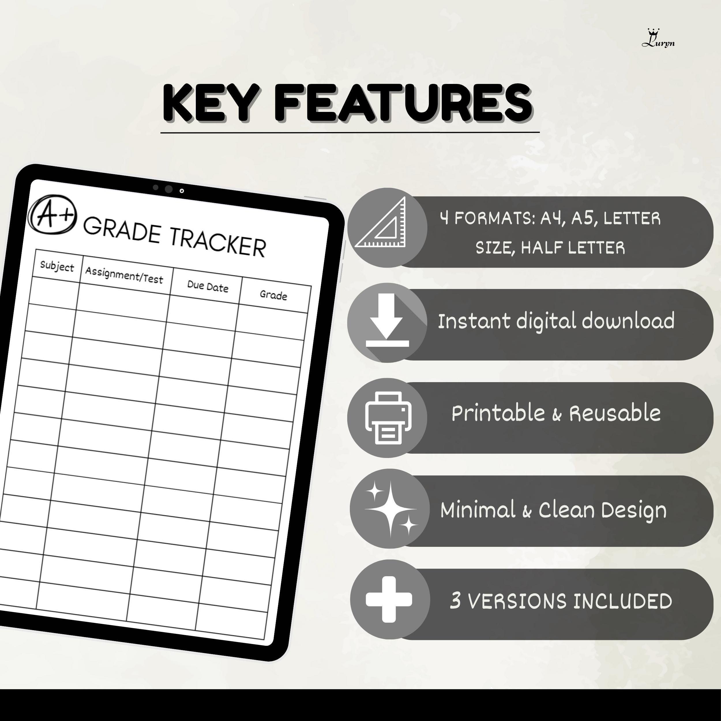 Grade Tracker Printable | Student Grade Log | Academic Progress Tracker ...