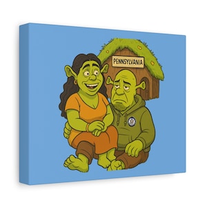 FETTESHREK & GISONA Ogre Couples Matte Canvas Print, Fun Home Decor, Unique Gift for Shrek Fans, Pennsylvania Humor