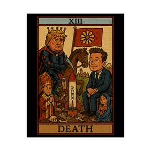 Pôster de carta de tarô DEATH, arte de parede com sátira de Trump, decoração vintage para casa, perfeito para bares, pubs e cavernas masculinas, ótima ideia de presente