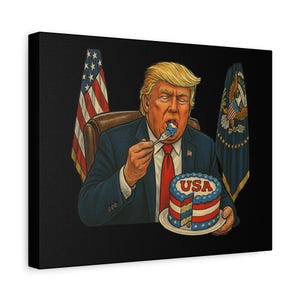 CAKE EATER Political Satire Canvas, Anti Trump, Trump Satire, Political Parody Art, Gift for Democrats, Unique Gift Idea