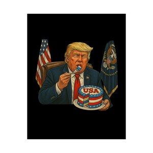 CAKE EATER Humorous Political Art Print, Matte Vertical Poster of Trump Eating Cake, Funny Wall Decor, Anti Trump, Trump Satire