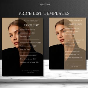 Aesthetic Elegant Price List Template | Manicure & Eyelash Salon Menu | Editable Canva Pricelist | Modern Beauty Service Menu