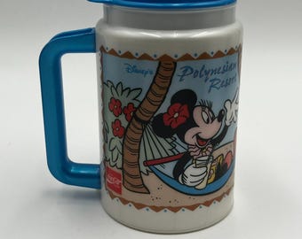 1996 Disney Polynesian Mickey Minnie Mouse Luau Souvenir Refillable Cup Mug