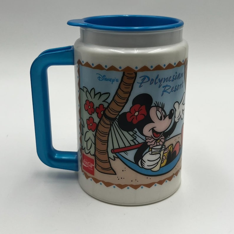 1996 Disney Polynesische Mickey Minnie Mouse Luau Souvenir navulbare beker afbeelding 1