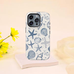 Coastal Shell Print Phone Case, Beach Shell Rugged Phone Case for iPhone 17 16 15 14 13 12 11 Pro Max Plus, Samsung Galaxy S23 S22 S20 Ultra