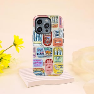 Vintage Tinned Fish Label Collage Phone Case,for iPhone 16 15 14 13 12 11 Pro Max Plus Mini & Samsung Galaxy S23 S22 S21 S20 Ultra