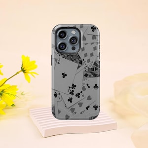 Black Playing Cards Print Case – Poker-Inspired Shockproof Cover for iPhone 16 15 14 13 12 11 Pro Max Plus, Samsung Galaxy S23 S22 S20 Ultra