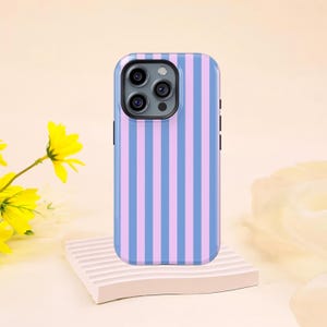 Classic Striped Light Blue & Light Pink Tough Case for iPhone 17 16, 15, 14, 13, 12, 11 Pro Max Samsung Galaxy S23, S22, S21, S20 Ultra