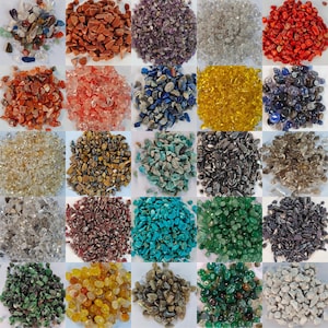 Genuine Gemstone Bulk Crystal Chips:1oz/28g bags, Natural Crystal Chips, 40+ Types of Tumbled Gemstone Fragments, 5-7mm Loose Undrilled Mini