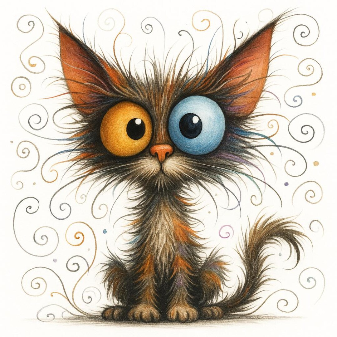 Whimsical Colorful Cat Clipart Bundle – 10 Cute Fluffy Cats JPG – Big ...