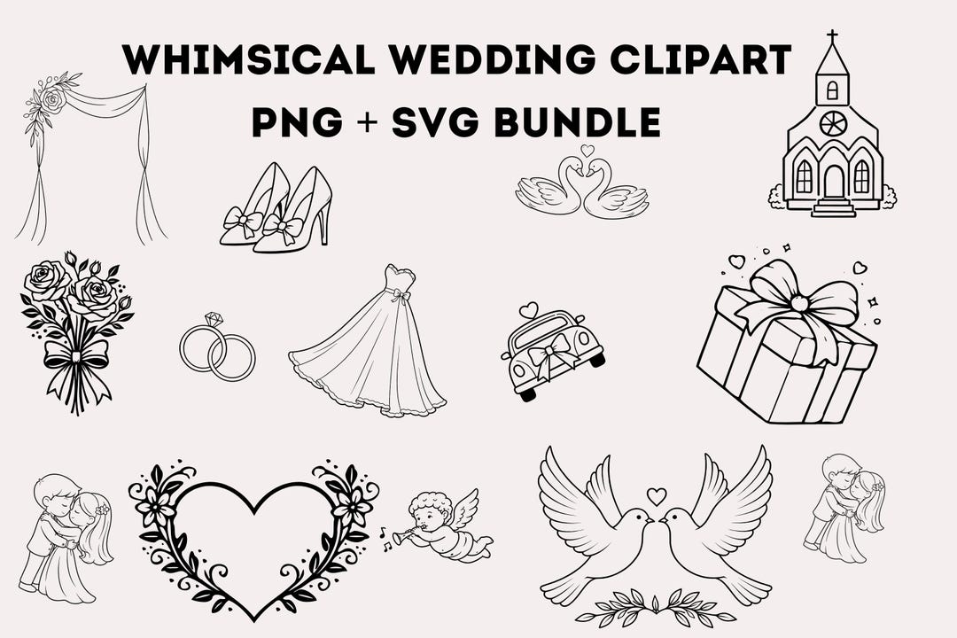 61 Wedding Clipart Bundle SVG PNG, Bridal Icons, Wedding Doodles ...