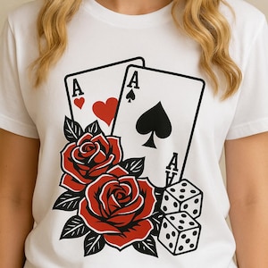 Lucky Aces PNG / Design per maglietta in stile tatuaggio / Clipart di carte da gioco e dadi / Sublimazione di giochi d'azzardo vintage PNG