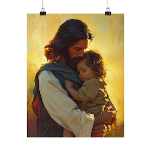 Divino Protector de los Inocentes - Impresión de cartel de Cristo y el Niño - Impresión de almas santificadas - Arte católico - Pintura cristiana