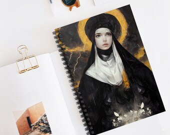 Saint Scholastica Journal - Sanctified Souls Art - Religious Based Notebook - Spiral Notebook - Ruled Line