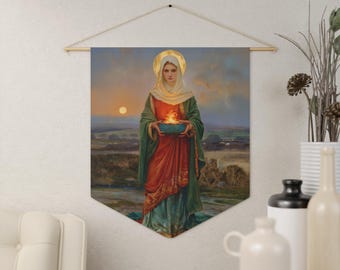 Saint Brigid of Ireland / Kildare Pennant / Banner / Wall Hanging - Prayer room art - 18&quot; x 21&quot; - Catholic prayer Religious - Large Print