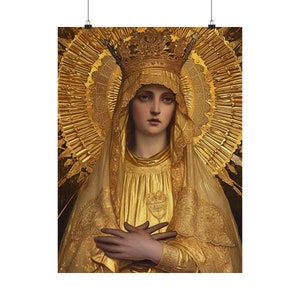 Golden Mary - Radiant Tribute to Our Lady of the Gate of Dawn Poster Print - The Golden Virgin - Multiple Sizes - Premium Matte Posters