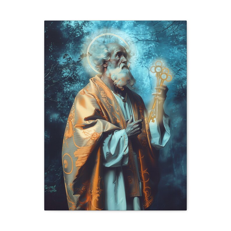 Sankt Petrus - Galleriinpackad Canvastavla - Canvastavla - Religiös konst för ditt hem - Katolsk konsttryck - bönerumskonst - Gallericanvastavlor 12″ x 16″