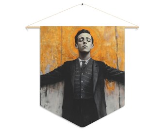 Beato Miguel Pro - Banderín / Estandarte / Decoración de pared - Arte para sala de oración - Hogar católico - 45,7 x 53,3 cm - Arte católico de santos mártires