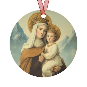 The Gift of the Scapular - Our Lady of Mount Carmel Ornament - Religious Holiday Christmas Ornament and Keepsake - Double sided