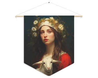 Saint Agnes Wall Banner / Wall Hanging - Prayer room art - Catholic Home Art - Large Saint Art - 18&quot; x 21&quot;
