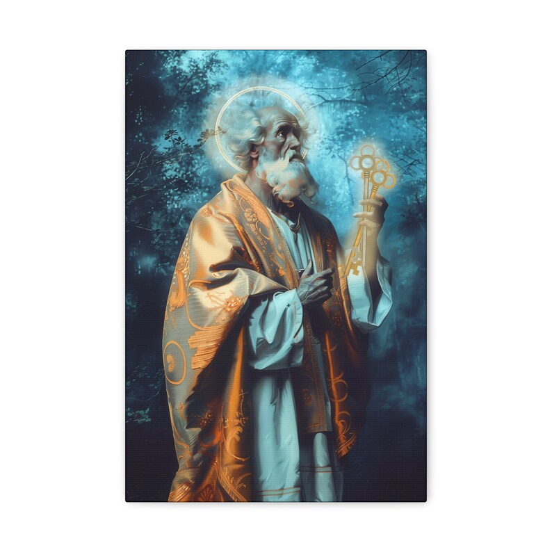 Sankt Petrus - Galleriinpackad Canvastavla - Canvastavla - Religiös konst för ditt hem - Katolsk konsttryck - bönerumskonst - Gallericanvastavlor 12" x 18"
