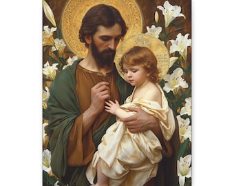 Saint Joseph and the Christ Child - Gallery Wrapped Canvas - Sanctified Souls Print - Religious Art for your Home