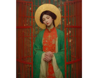 Sint-Agnes Tsao Kou Ying - Geheiligde zielen print - meerdere maten - Premium posters - katholieke kunst - christelijk interieurkunstwerk